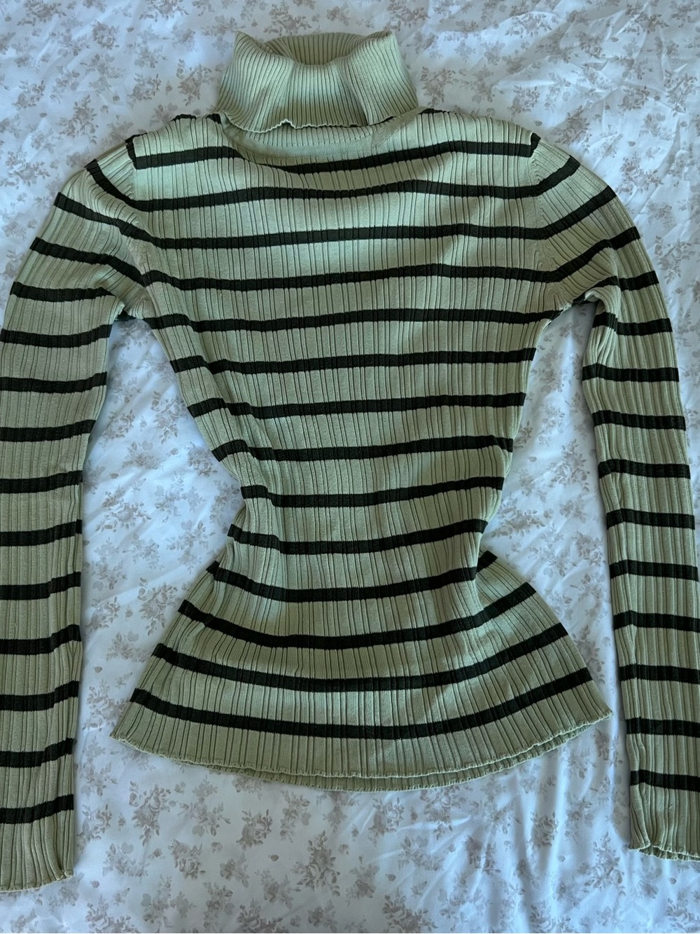 Dark Green & Light Green Striped Turtleneck